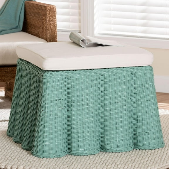 bali & pari Palm Boho Ottoman, Seafoam Green