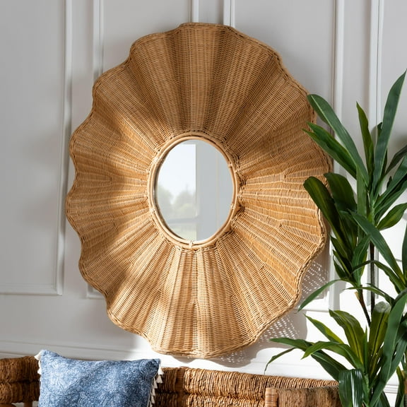 bali & pari Palm Coastal Wall Mirror, Light Honey