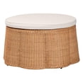 thumbnail image 1 of bali & pari Palm Scallop Natural Rattan Ottoman with Cushion, 1 of 6
