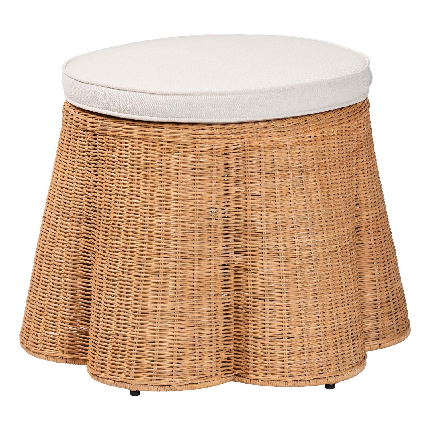 bali & pari Palm Scallop Natural Rattan Ottoman with Cushion