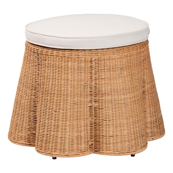 bali & pari Palm Scallop Natural Rattan Ottoman with Cushion