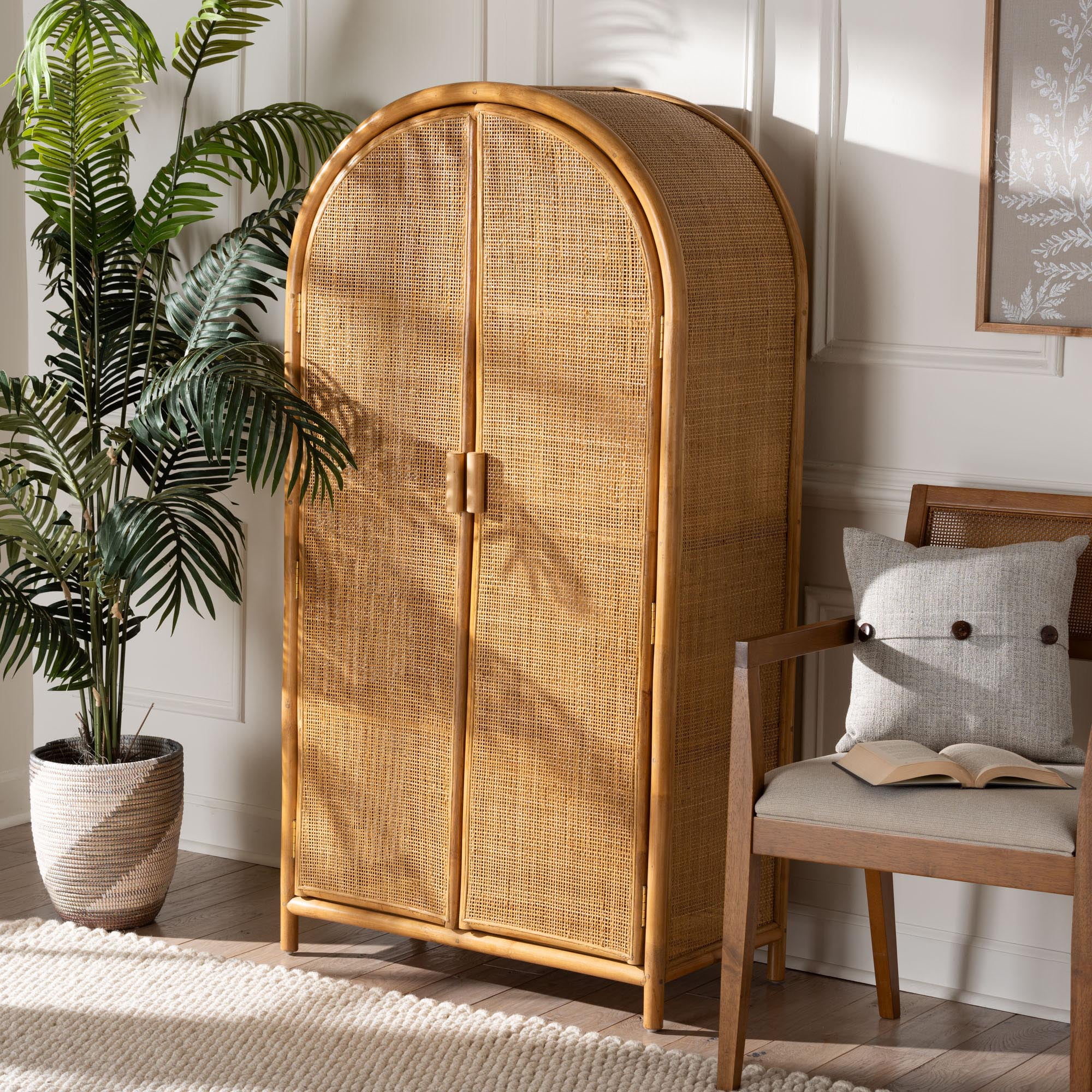 bali & pari Paloma Rattan BOHO Storage Cabinet, 2-Door, Light Honey