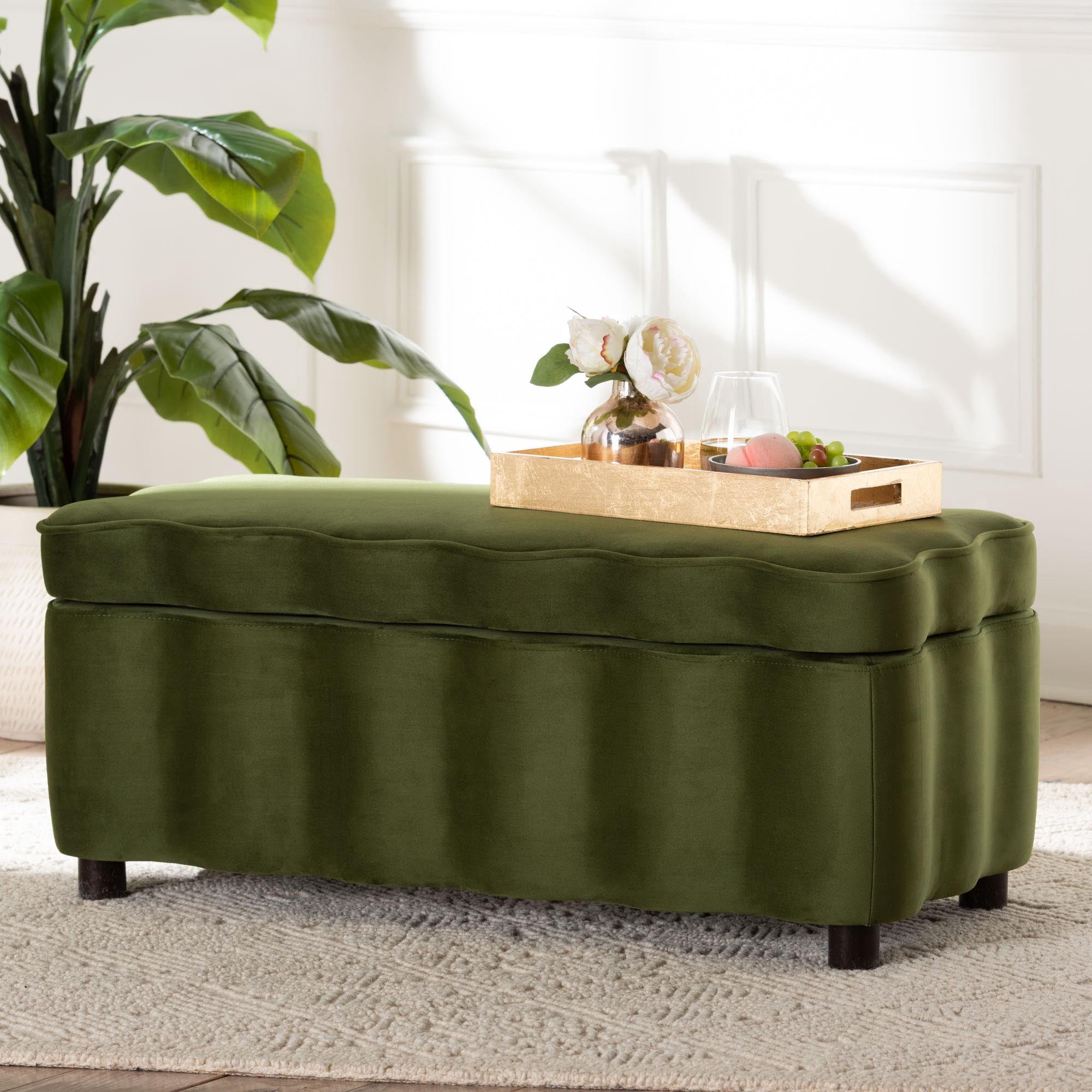 bali & pari Paulina Modern Luxe Storage Bench, Moss Green