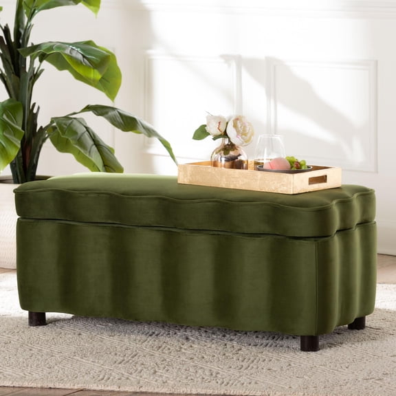 bali & pari Paulina Modern Luxe Storage Bench, Moss Green