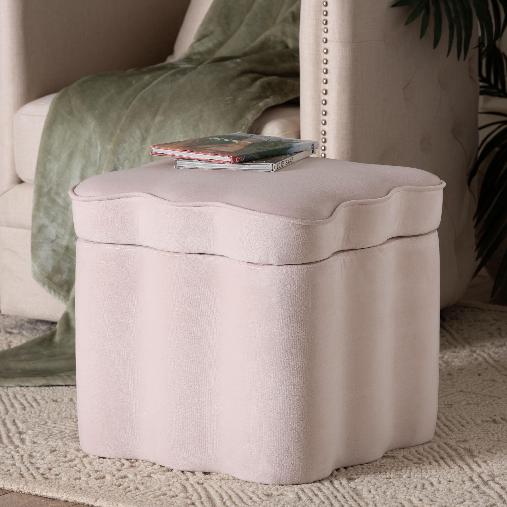 bali & pari Paulina Modern Luxe Storage Ottoman, Light Pink