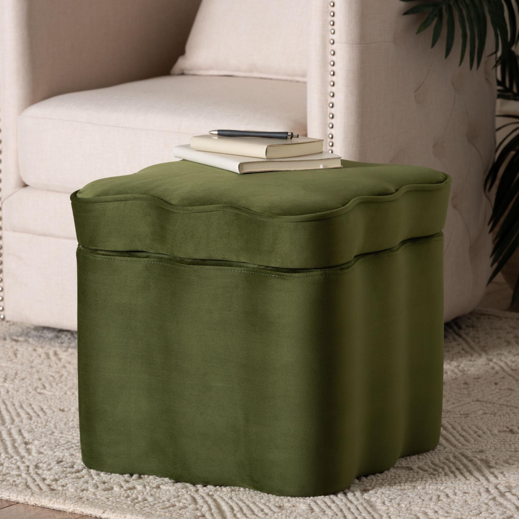 bali & pari Paulina Modern Luxe Storage Ottoman, Moss Green