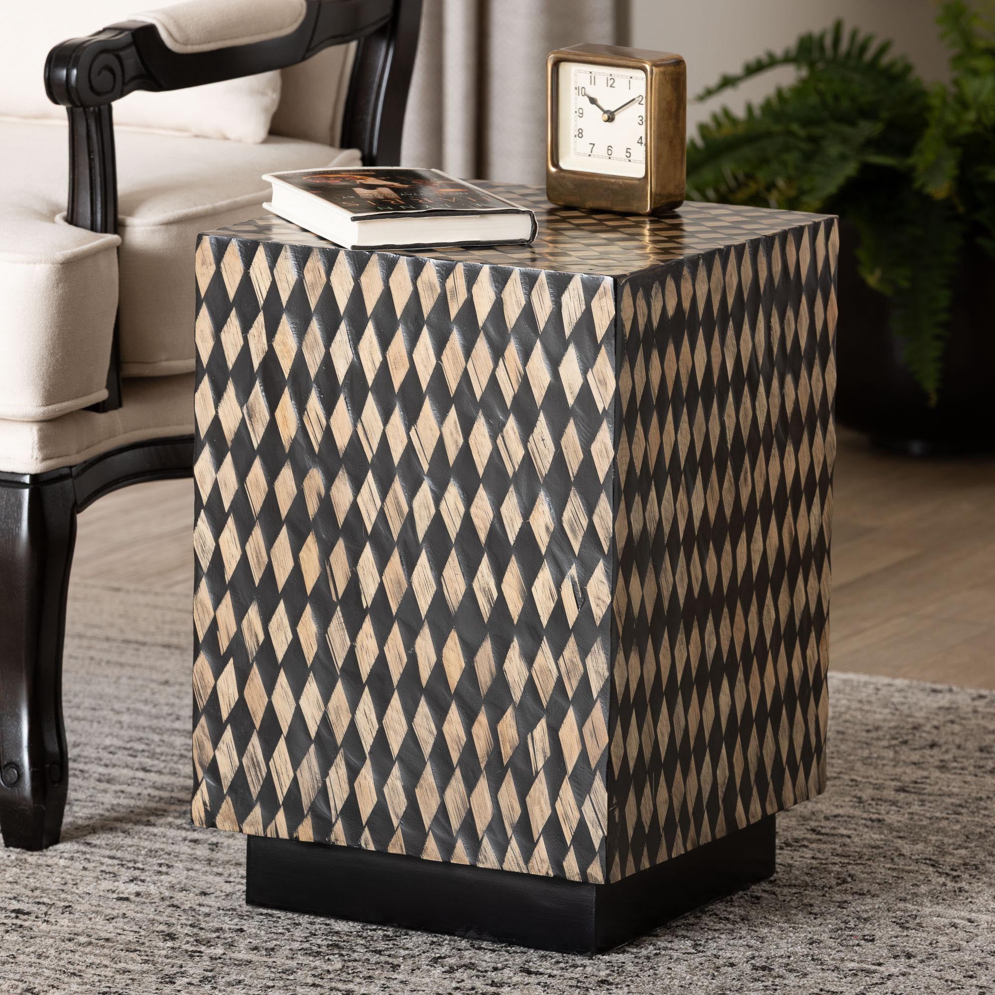 bali & pari Paulo Art-Deco End Table, Black/Brown