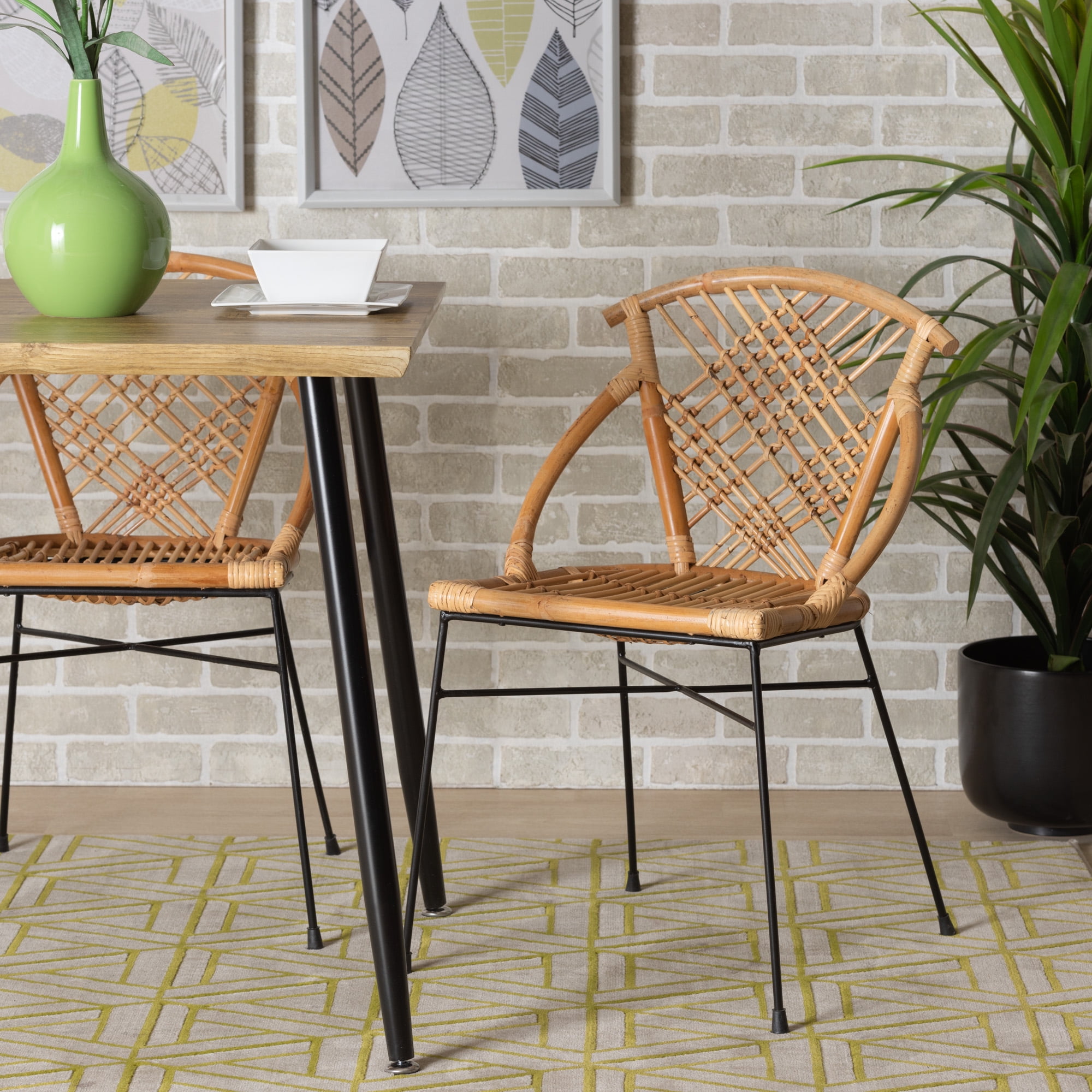 bali & pari Pro Rattan BOHO Dining Chairs, Set of 2, Natural Brown