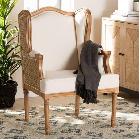 bali & pari Rachana French Provincial Accent Chair with Woven Rattan and Bayur Wood Frame, Honey Oak