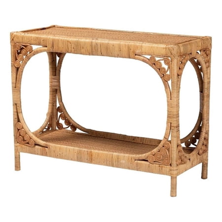 bali & pari Ramona 1-Shelf Modern Rattan Console Table in Light Honey Brown