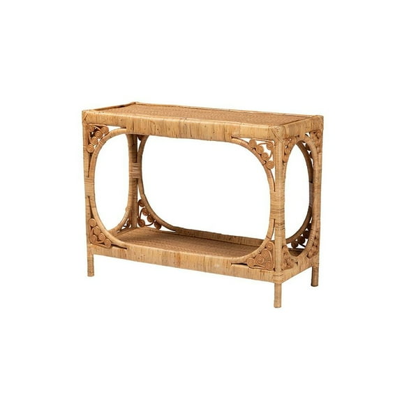 bali & pari Ramona 1-Shelf Modern Rattan Console Table in Light Honey Brown