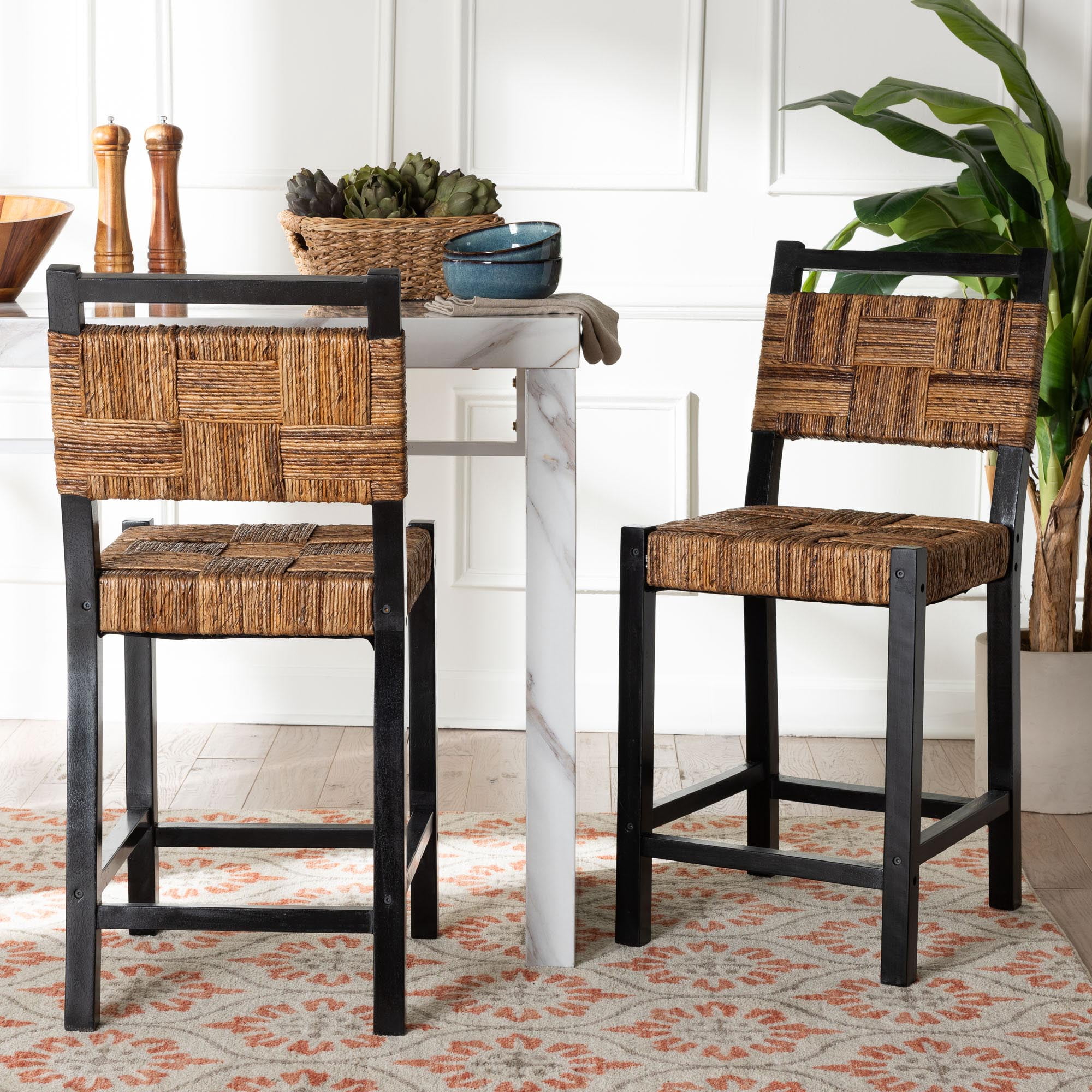 bali & pari Raniya Boho Counter Stool, 24" H, Natural Brown
