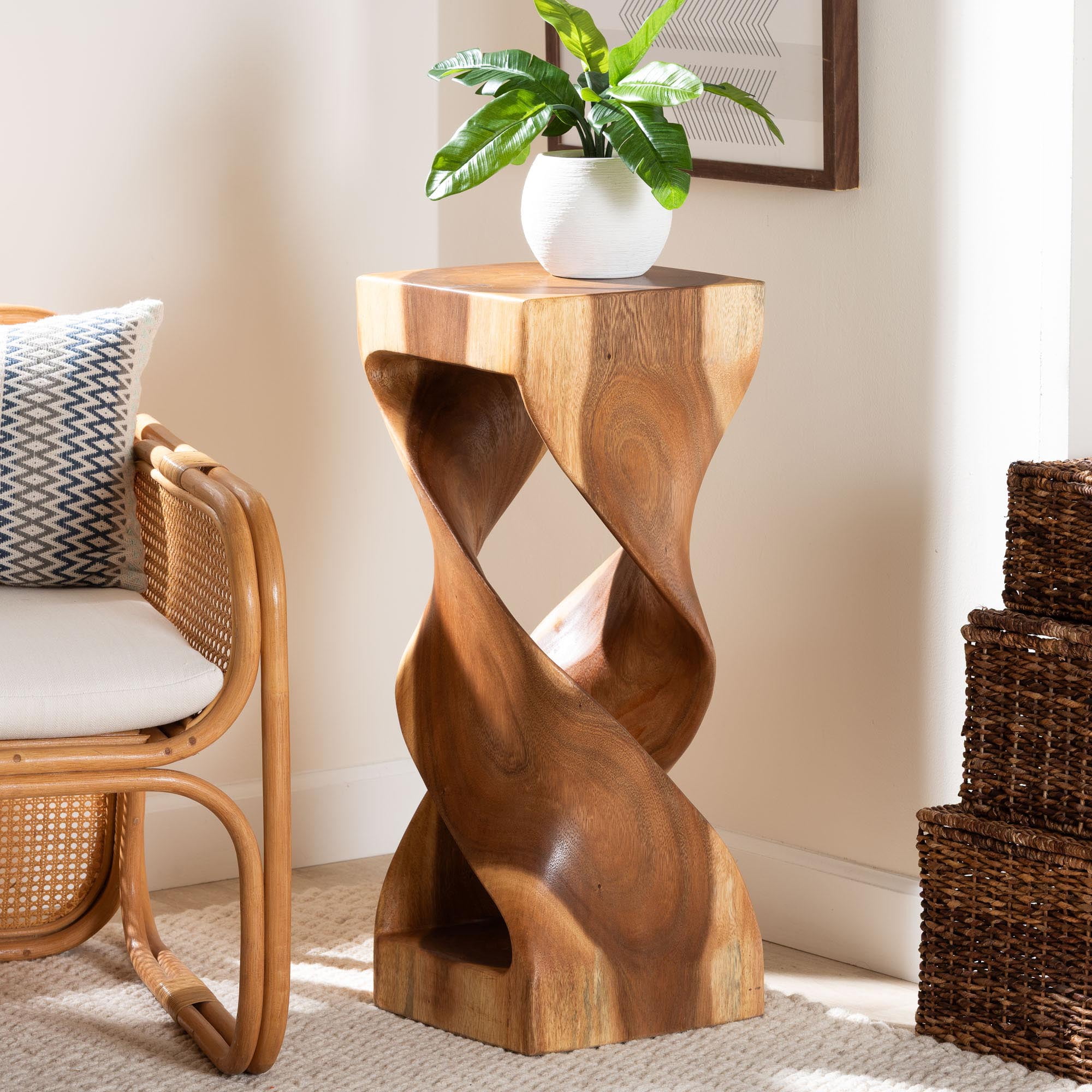 bali & pari Rapha Rustic End Table, Natural Brown