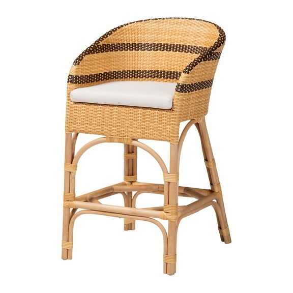 bali & pari Rattan Counter Stool with Cushion-Barrel-Back Counter Chair with Synthetic Woven