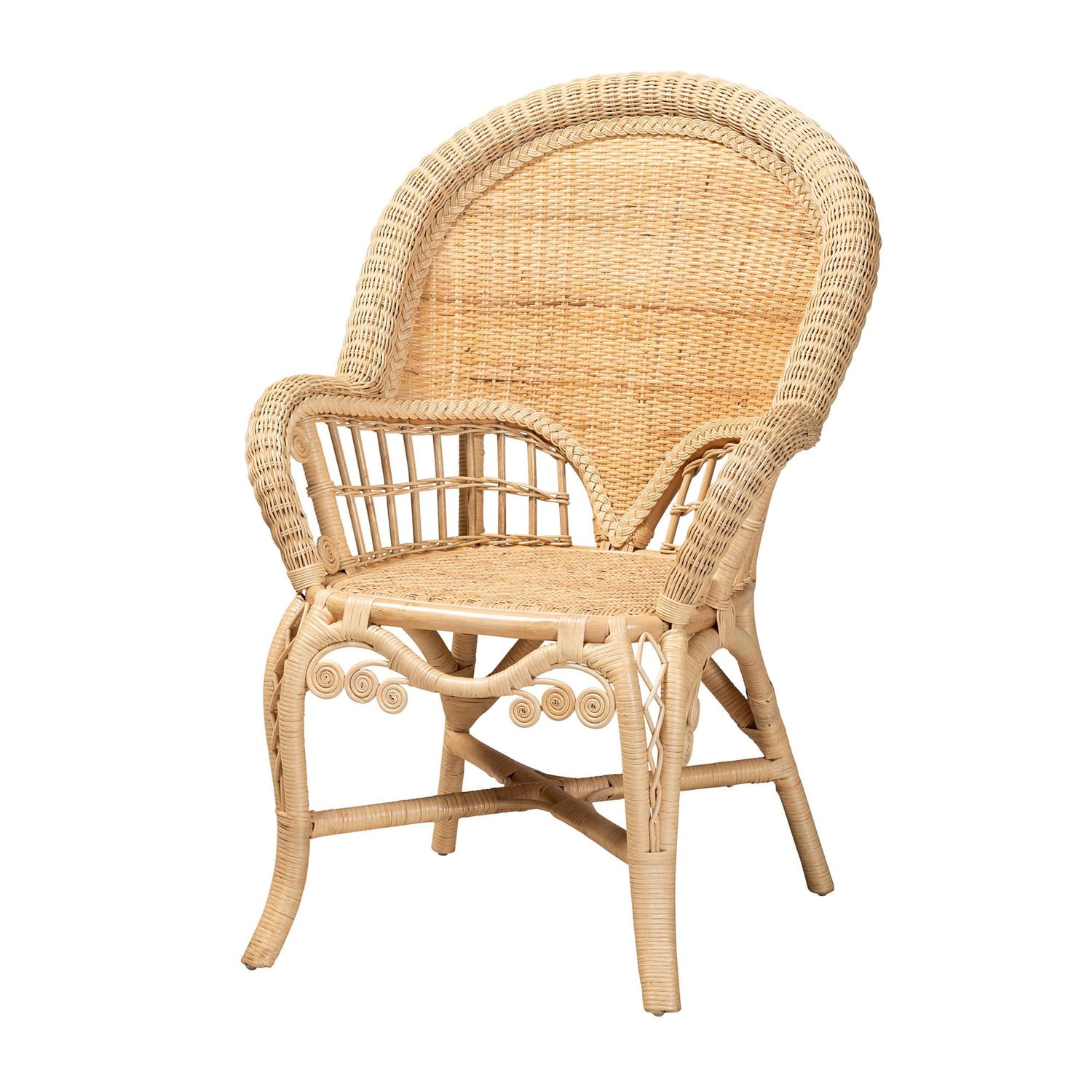INDO26 Full Rattan Chair with Cushion Antique Brown