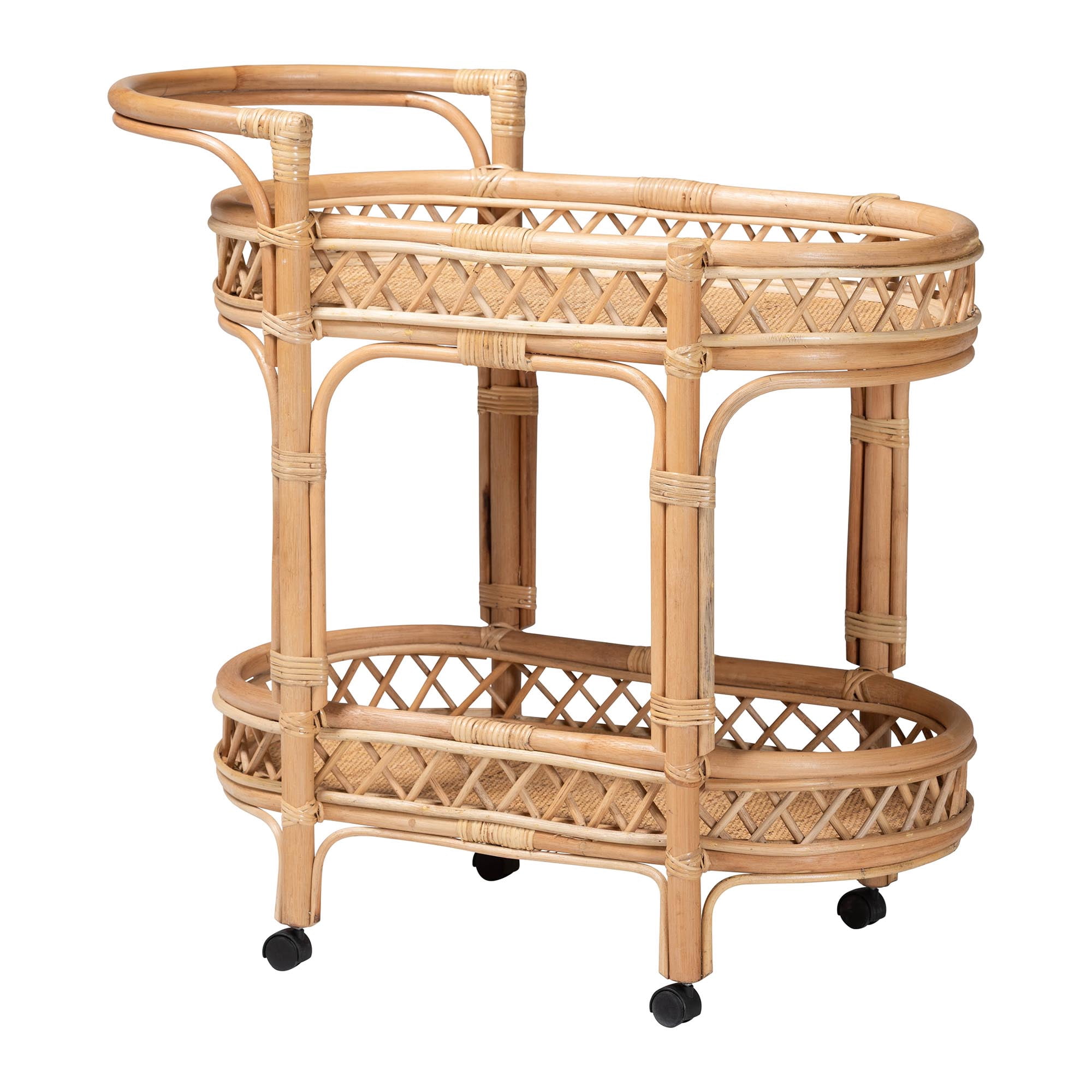 bali & pari Raul Boho Kitchen Cart, 2-Tier, Natural Rattan