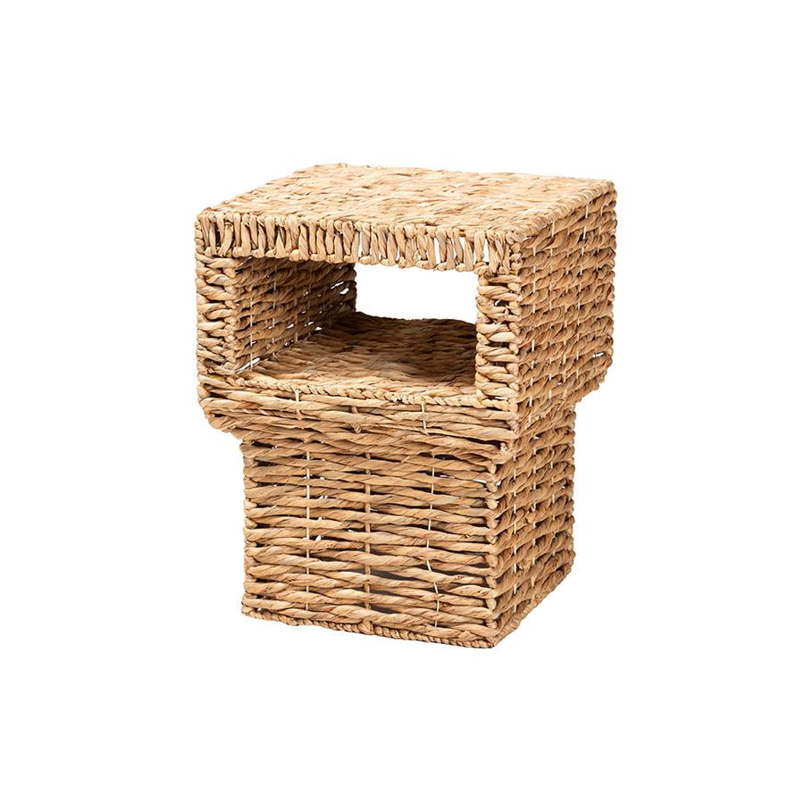 Raziel Natural Brown Seagrass Square Accent Table with Open Shelf