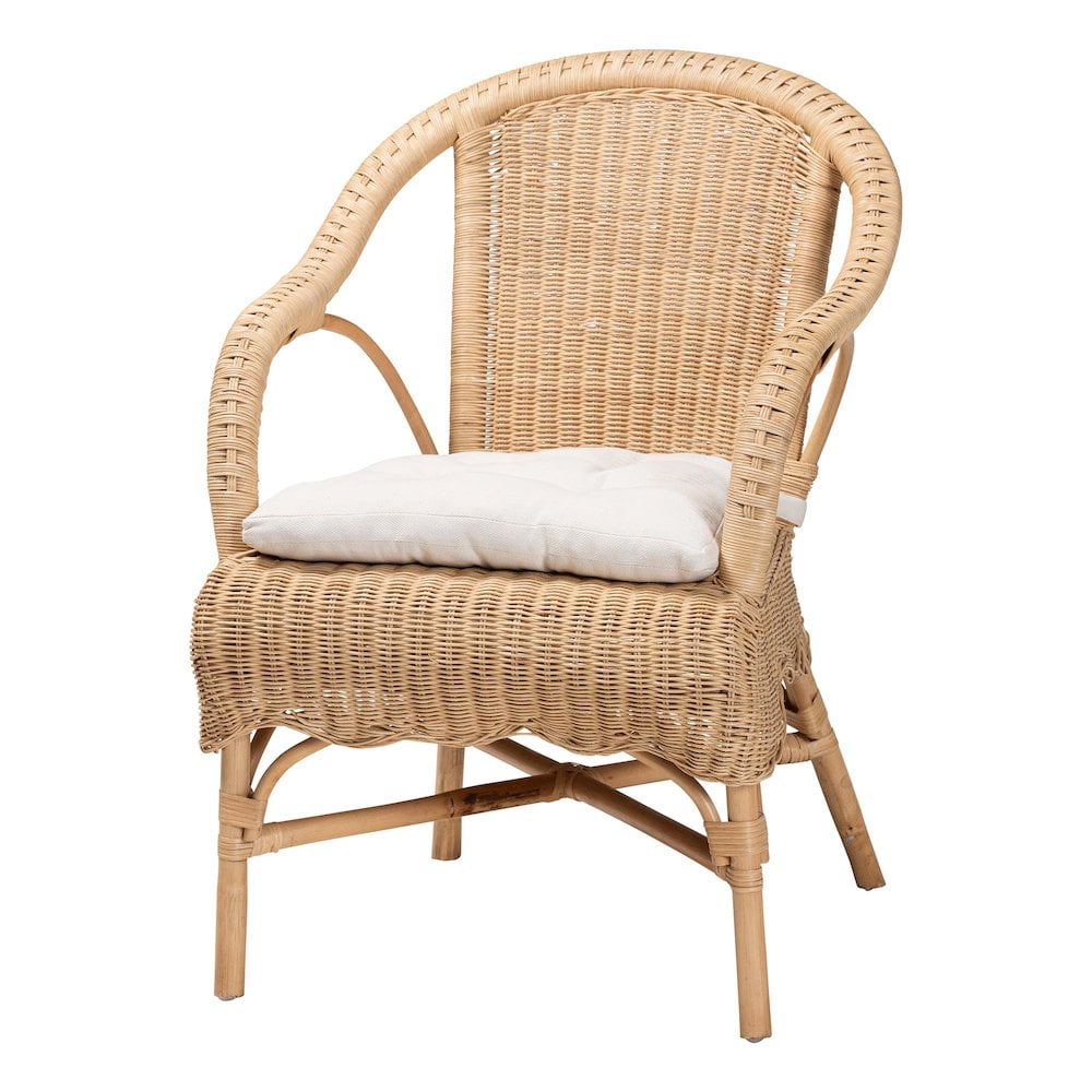 Natural Rattan Low Dining Chair with White Cushion