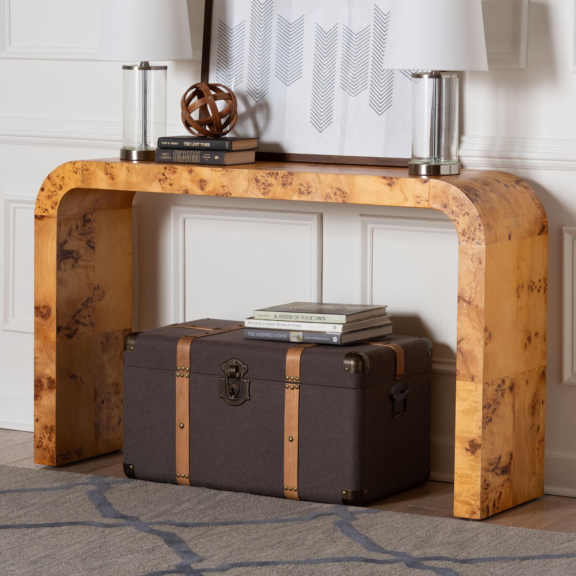 bali & pari Revelle Modern Console Table, Light Mappa Burl