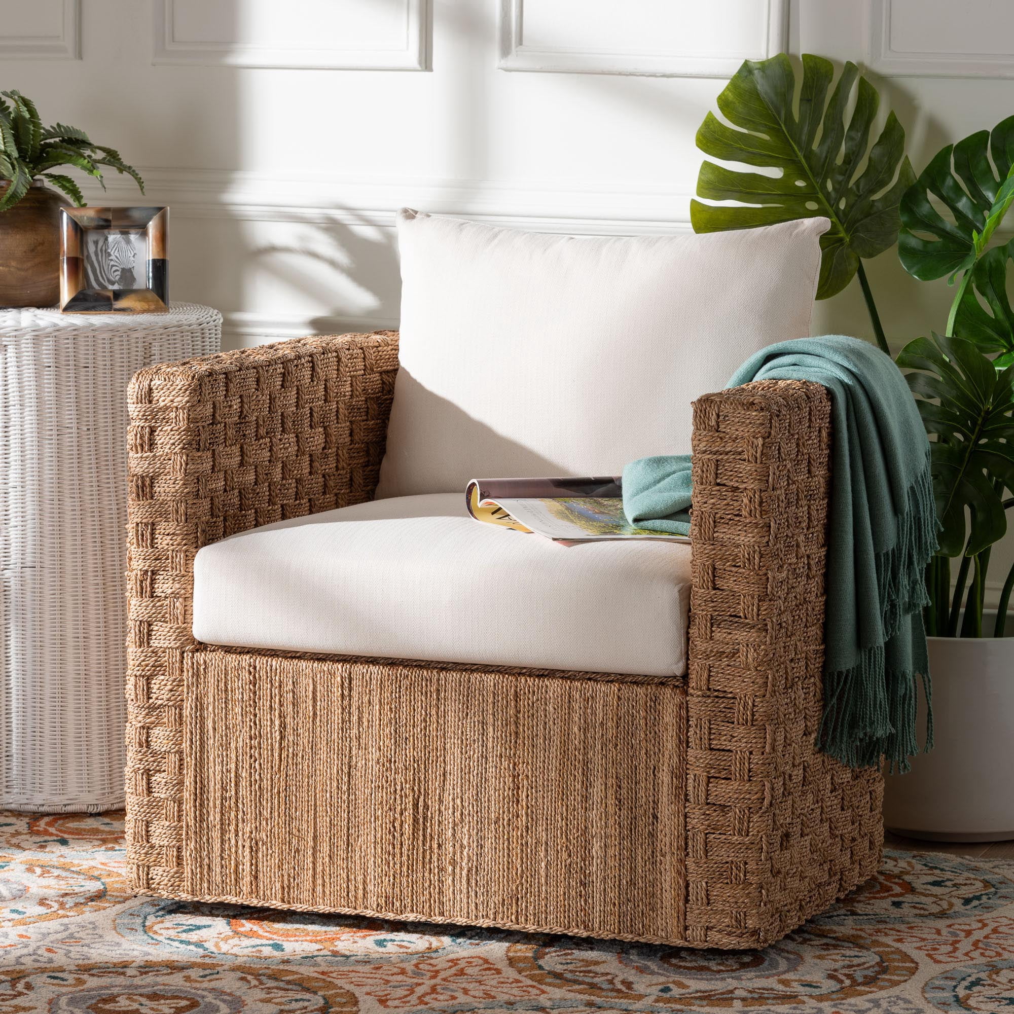 bali & pari Rhinos Boho Arm Chair, Light Brown