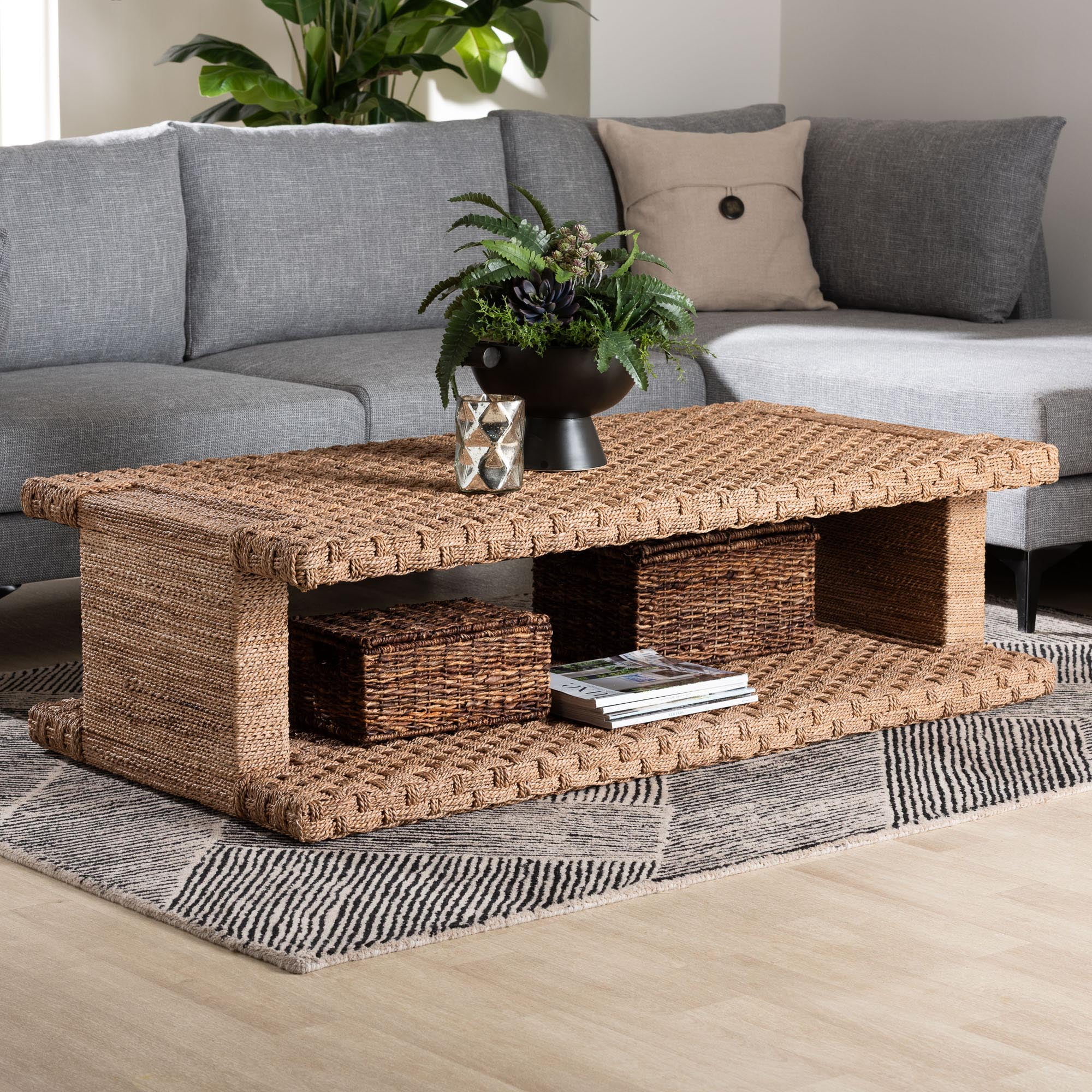 bali & pari Rhinos Coastal Coffee Table, 55"W, Light Brown