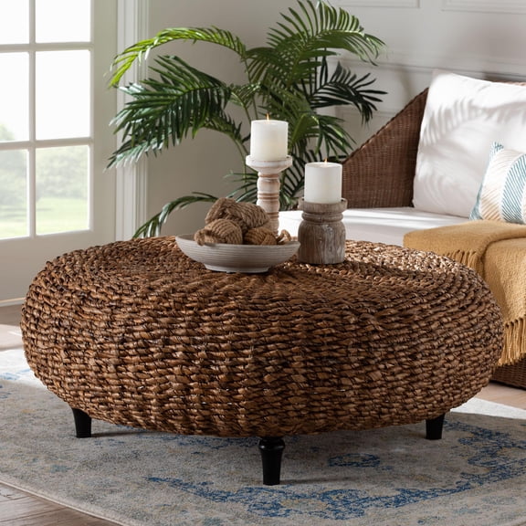 bali & pari Riau Boho Coffee Table, 47"W, Round, Natural Brown