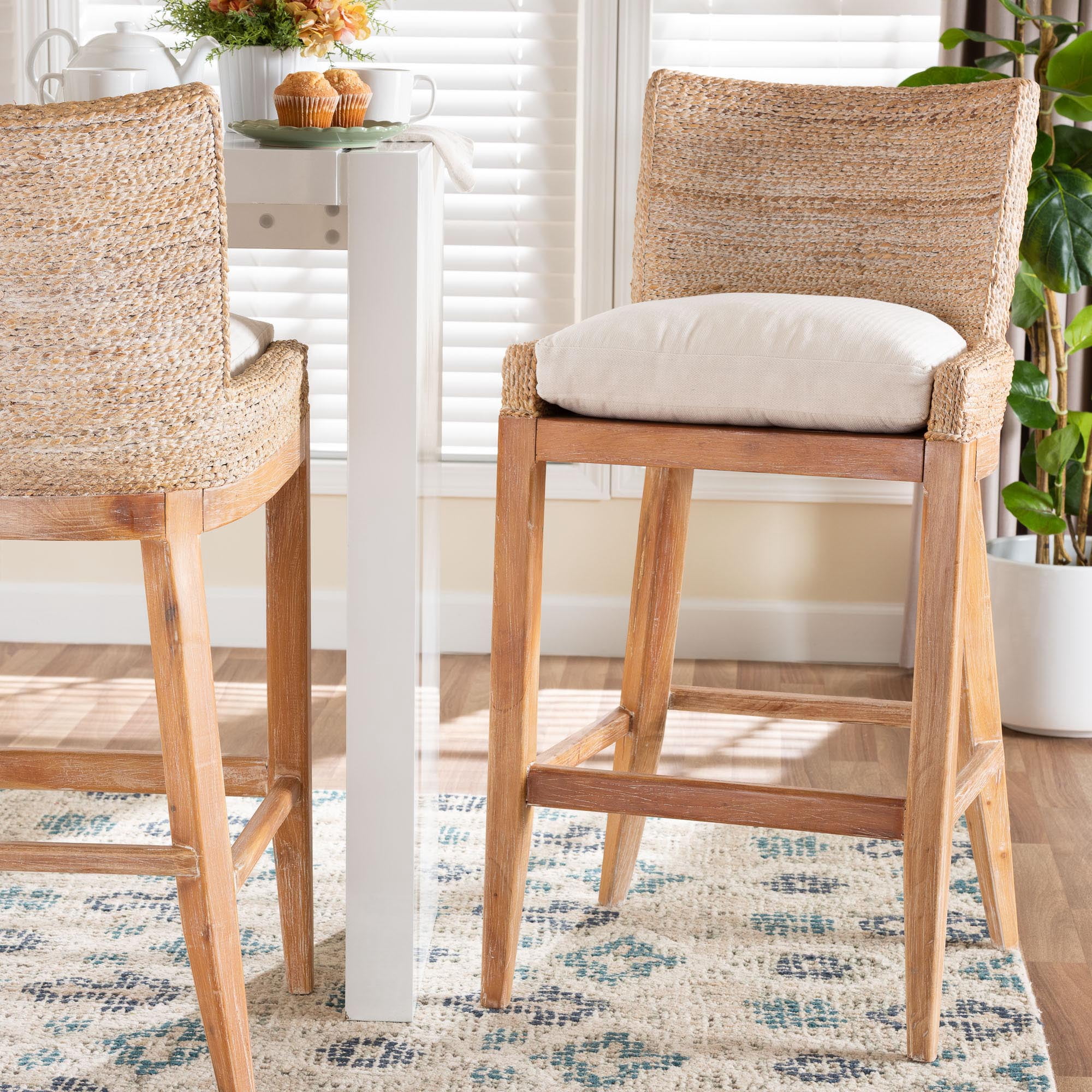 bali & pari Ridley Boho Bar Stool, Bar Height, White Wash