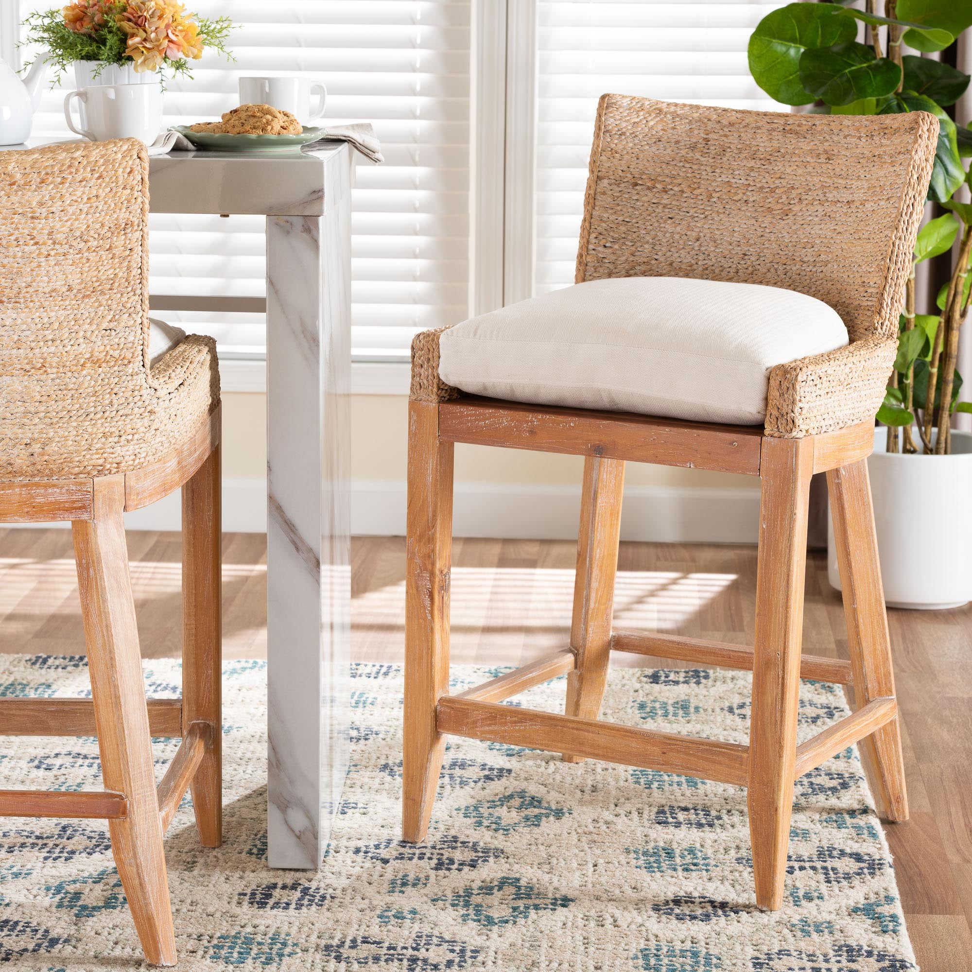 bali & pari Ridley Boho Counter Stool, Counter Height, White Wash