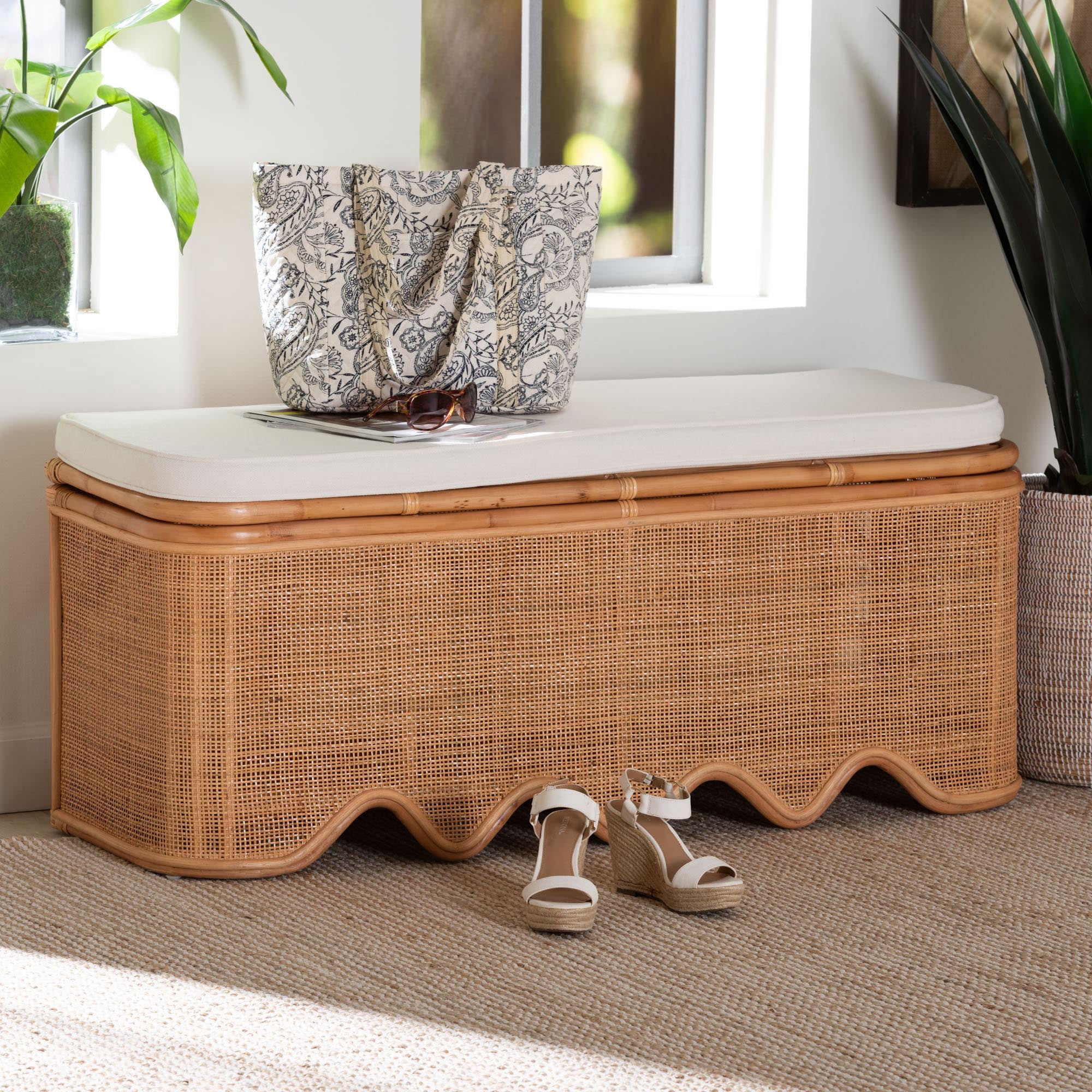 bali & pari Rivka Boho Storage Bench, Light Honey