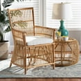 thumbnail image 1 of bali & pari Rose Modern Bohemian White Fabric Upholstered and Natural Brown Rattan Armchair, 1 of 10