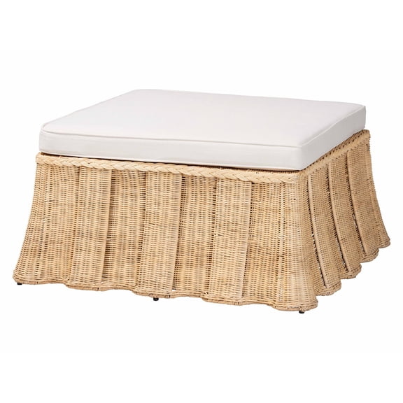 bali & pari Rotem Natural Rattan Ottoman with Cushion