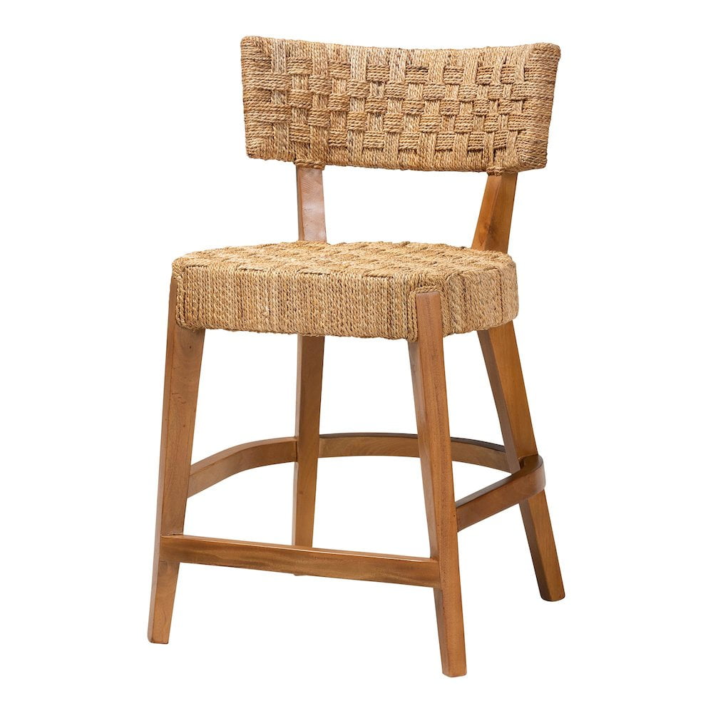 Natural Brown Mahogany and Seagrass Bohemian Counter Stool