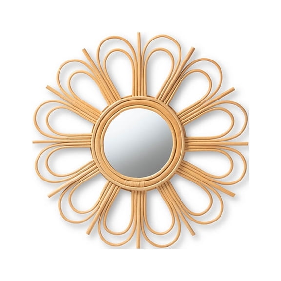 Baxton Studio Sakura Modern Bohemian Natural Brown Rattan Accent Wall Mirror