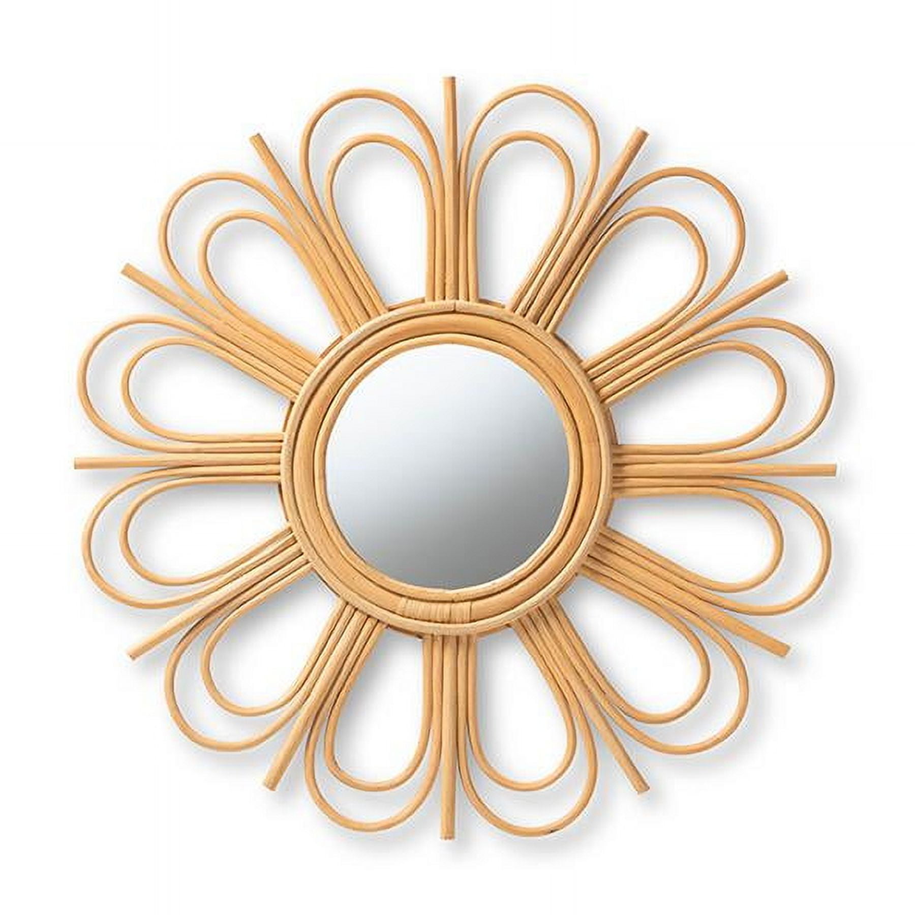 Baxton Studio Sakura Modern Bohemian Natural Brown Rattan Accent Wall Mirror