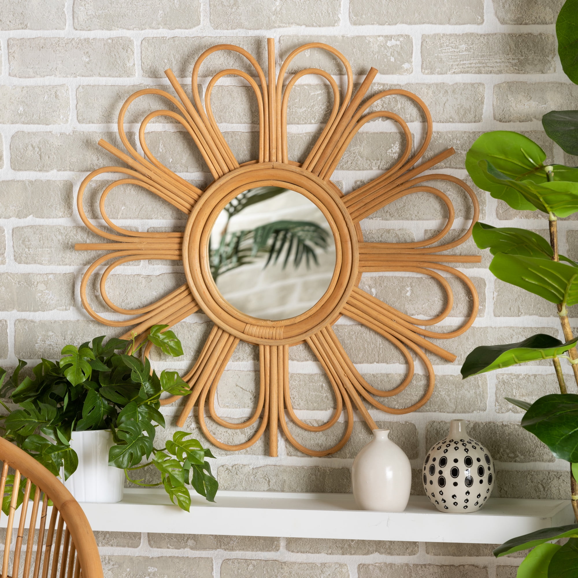 bali & pari Sakura Rattan BOHO Mirror, Natural Brown