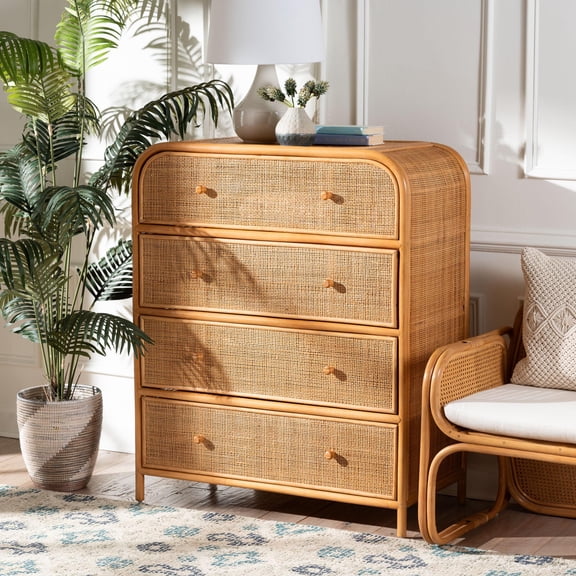 bali & pari Sampit Boho Storage Cabinet, 4-Drawer, Light Honey