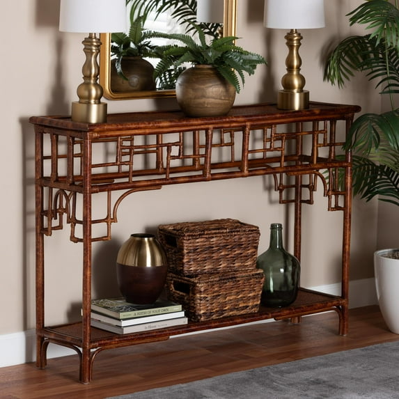 bali & pari Sebalio Boho Console Table, 49"W, Marbled Tortoise Brown