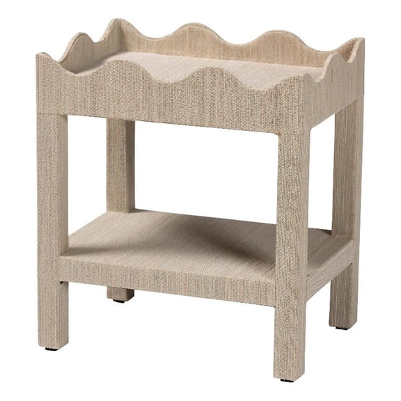 bali & pari Sebastian Grasscloth Scalloped End Table 2-Tier Accent Table Beige