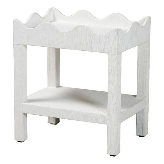 bali & pari Sebastian Grasscloth Scalloped End Table 2-Tier Accent Table White