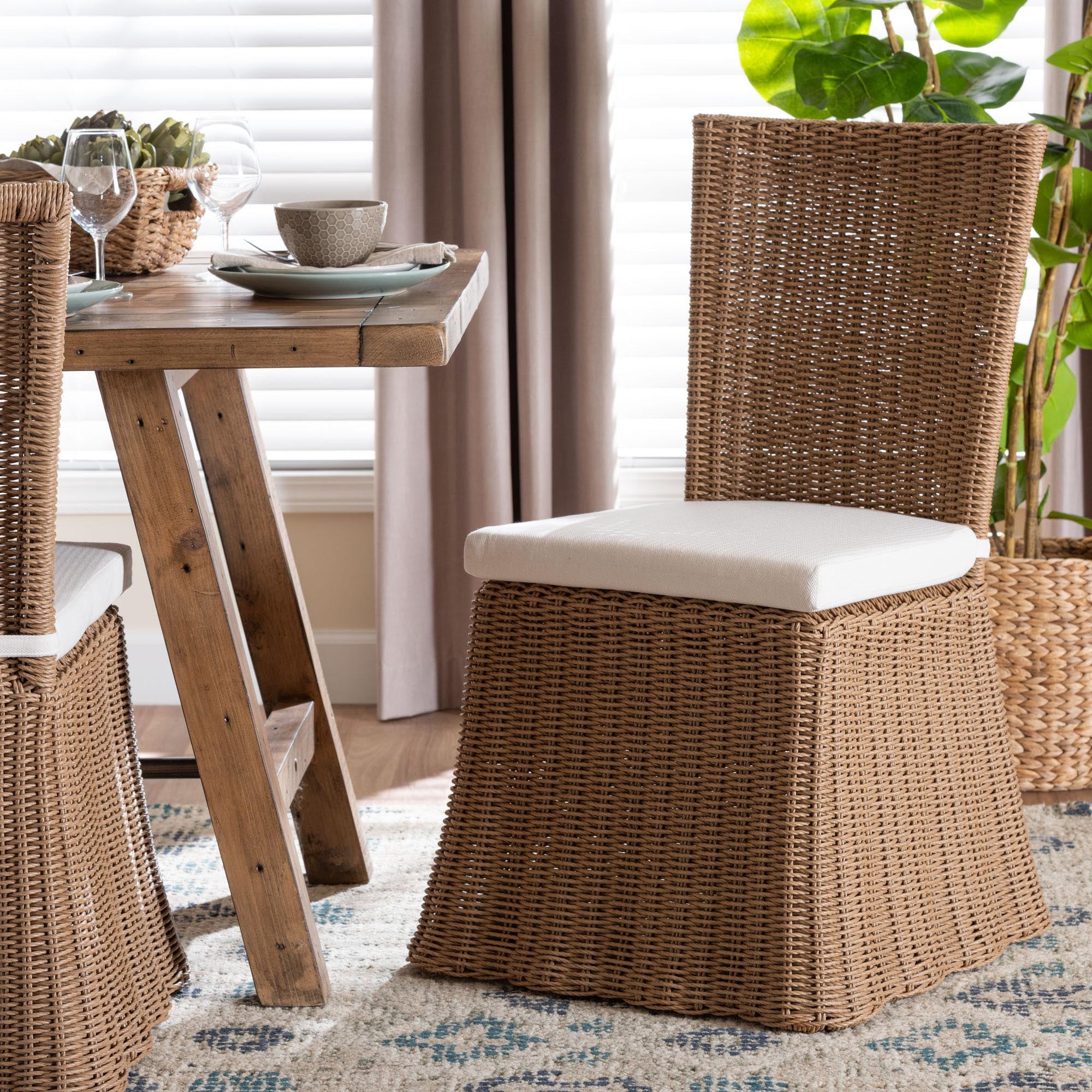 bali & pari Serge Boho Dining Chair, Dining Height 18", Light Brown