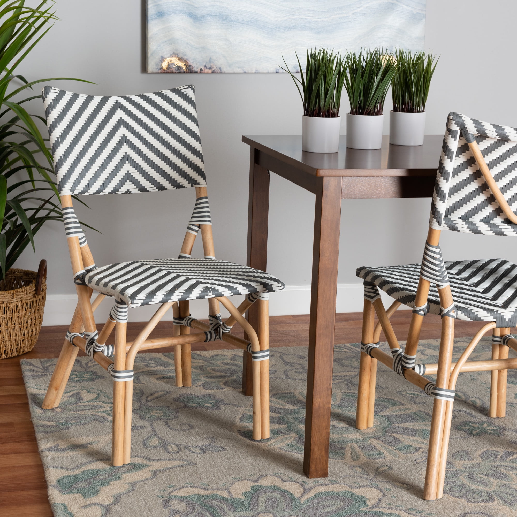bali & pari Shai Rattan French Provincial Dining Chair, Natural Brown