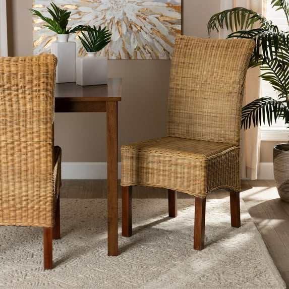 bali & pari Shamara Rattan and Mahogany wood BOHO Dining Chair, Natural Brown