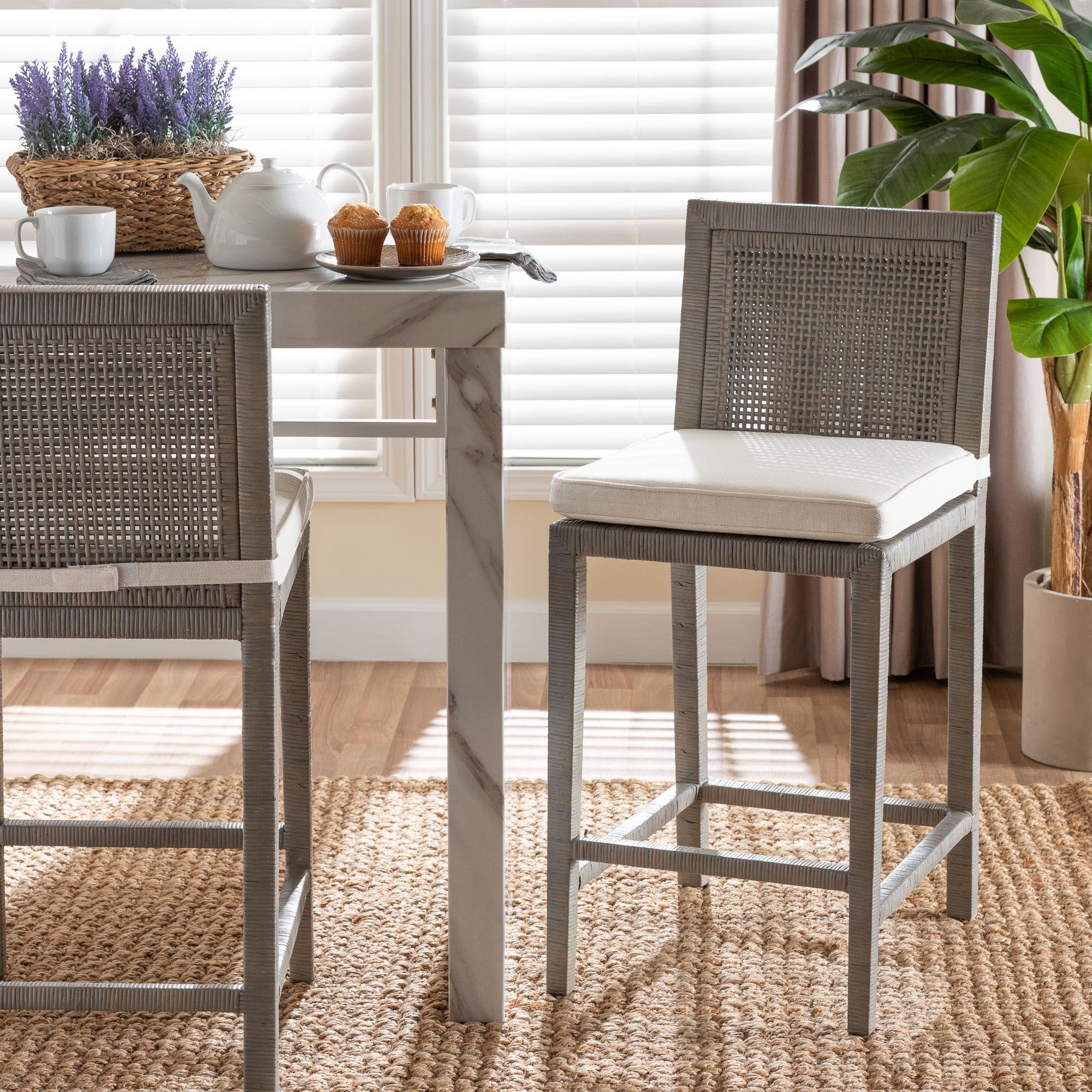 bali & pari Sofia Boho Counter Stool, Counter Height, Seat Height of 27", French Grey