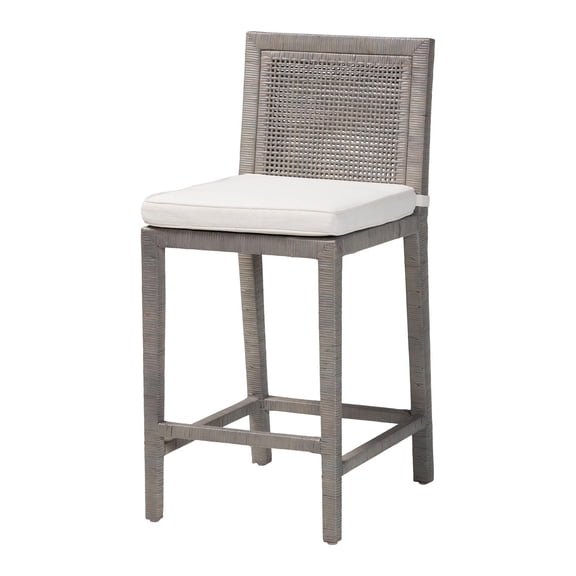 bali & pari Sofia Rattan Counter Stool with Wood Frame Counter Height Grey