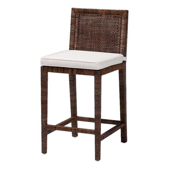 bali & pari Sofia Rattan Counter Stool with Mahogany Wood Frame Antique Coffee