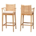 thumbnail image 1 of bali & pari Storsel Bohemian Natural Rattan and Teak Wood 2-Piece Bar Stool Set, 1 of 6