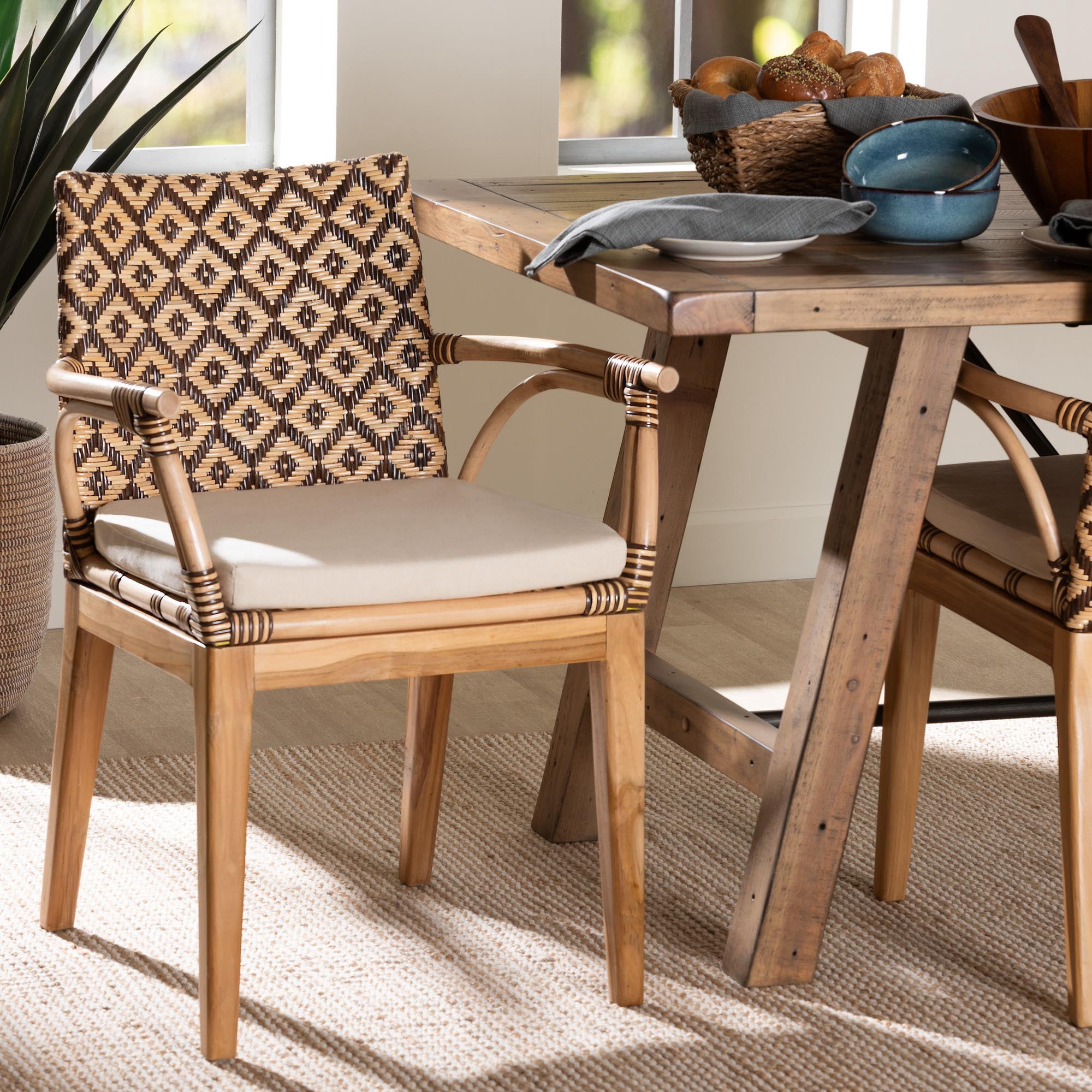 bali & pari Storsel Boho Dining Chair, 17.7" H Seat Height, Natural Brown