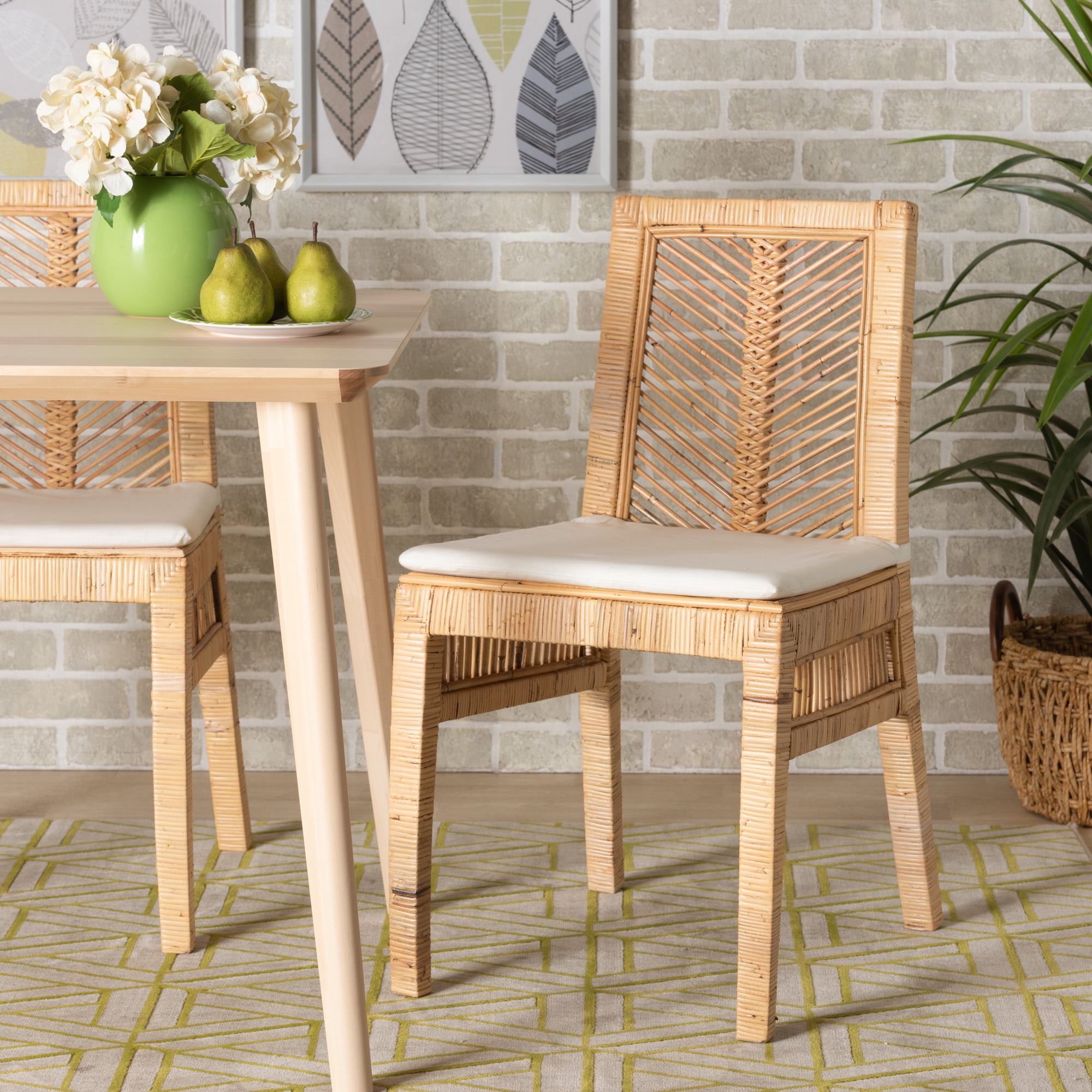 Free Shipping! bali & pari Suci Rattan Boho Dining Chairs Set of 2 Natural Brown Mahogany Wood ...