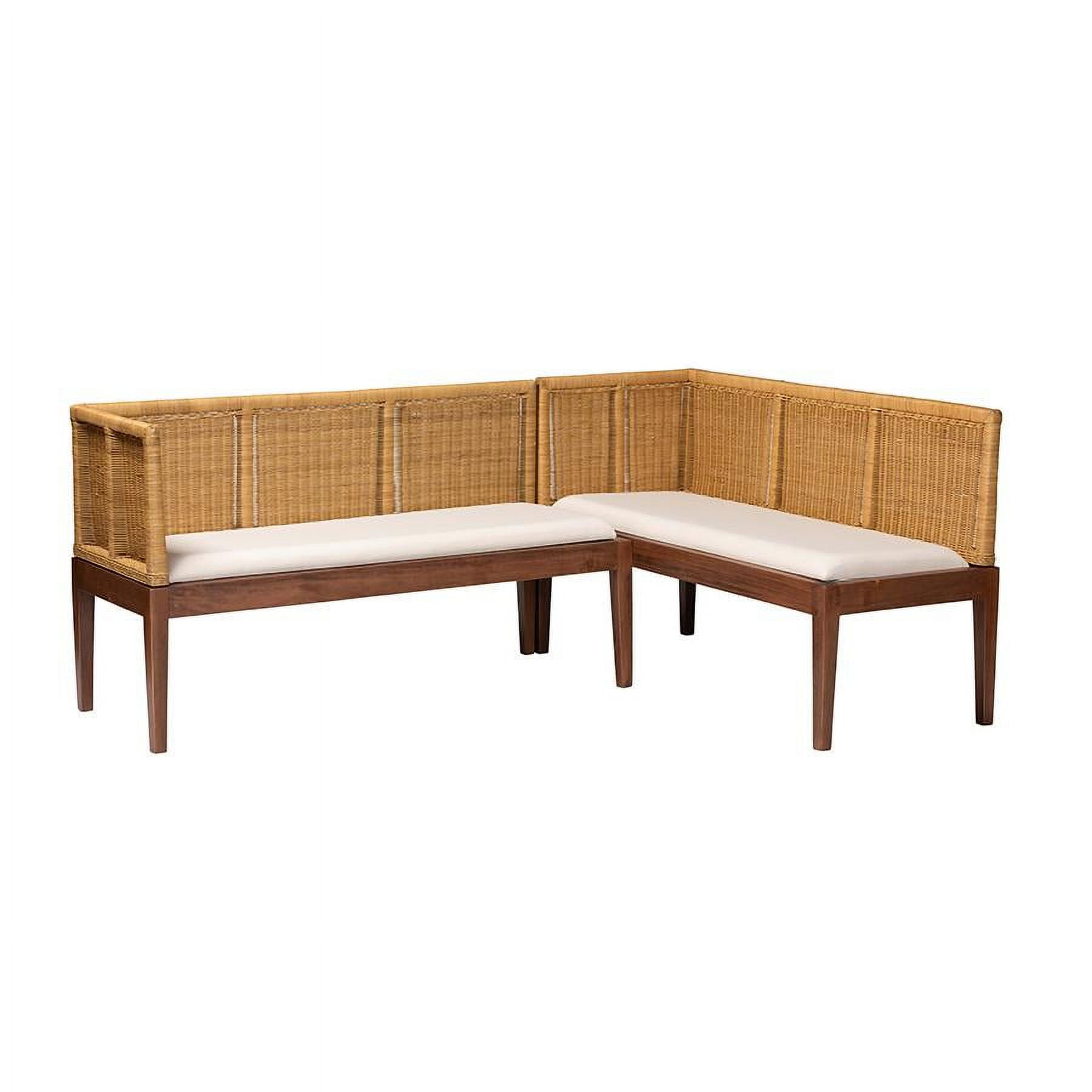 Tabanan Brown Rattan and Acacia Wood 2-Piece Corner Dining Nook Set