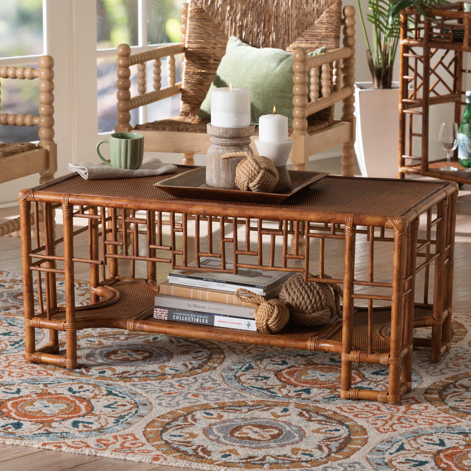 bali & pari Tahlia Boho Coffee Table, Marbled Tortoise Brown
